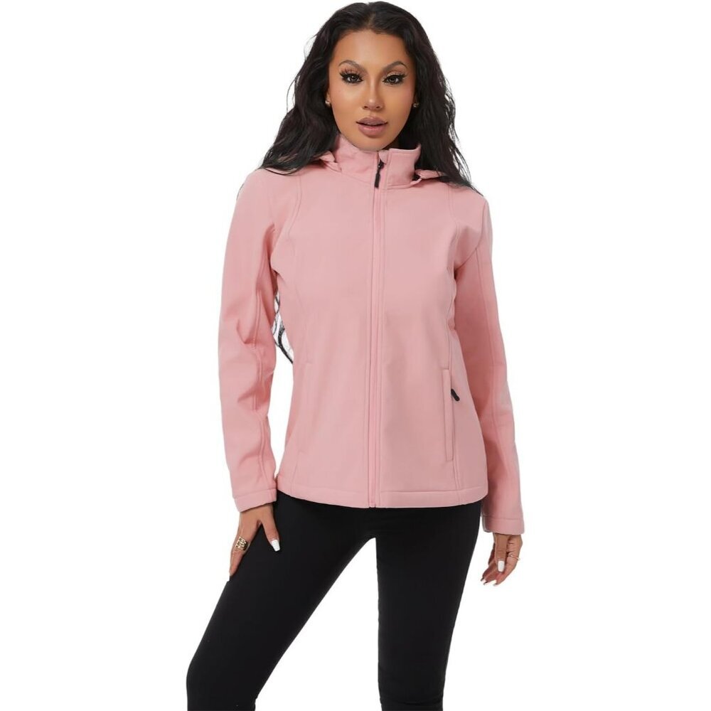 Women's Vest Hooded Jacket Coat Light Pink Fleece Winter Warm Zippered Pockets - Picture 9 of 9